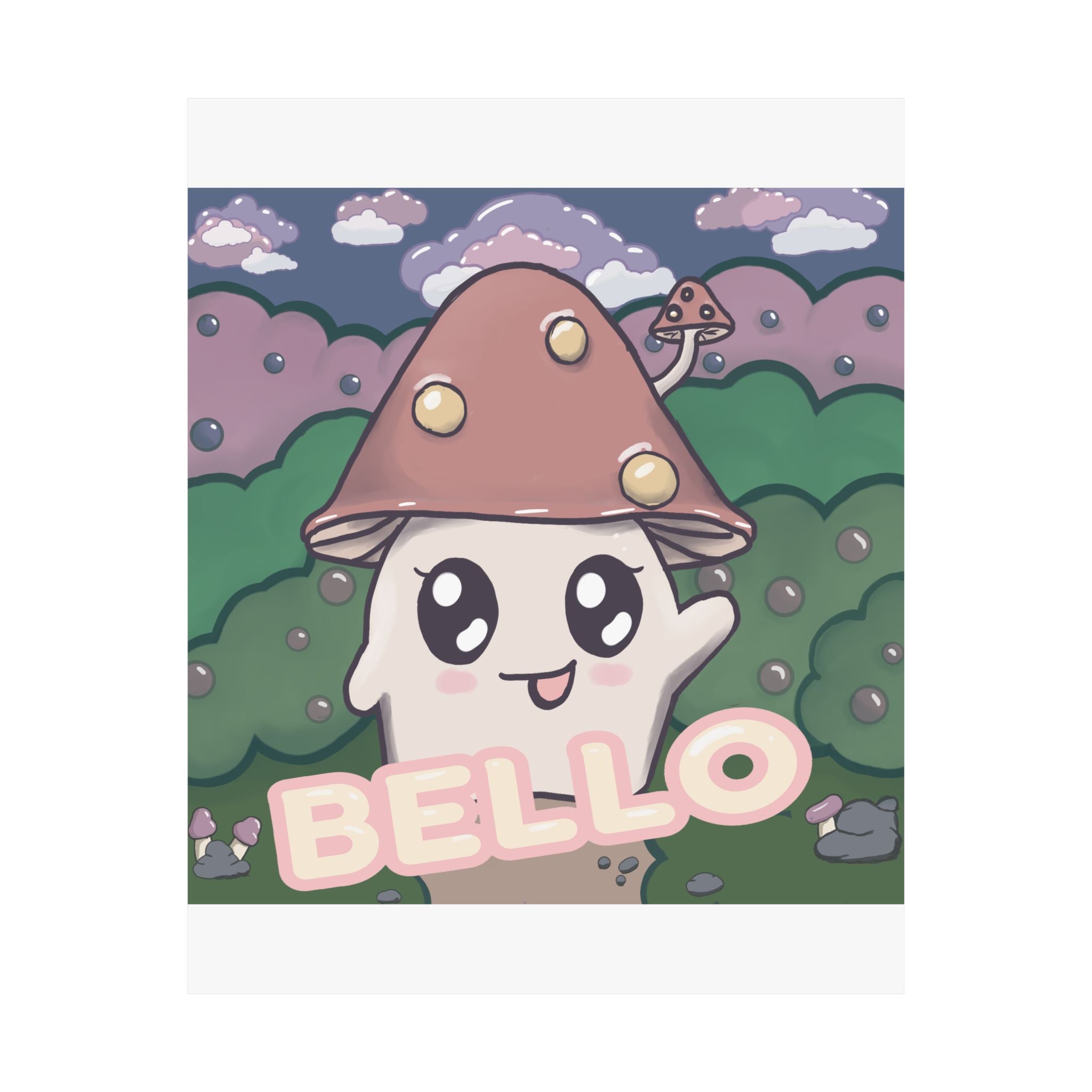 Hello Bello! Cute Kawaii Mushroom Art Print