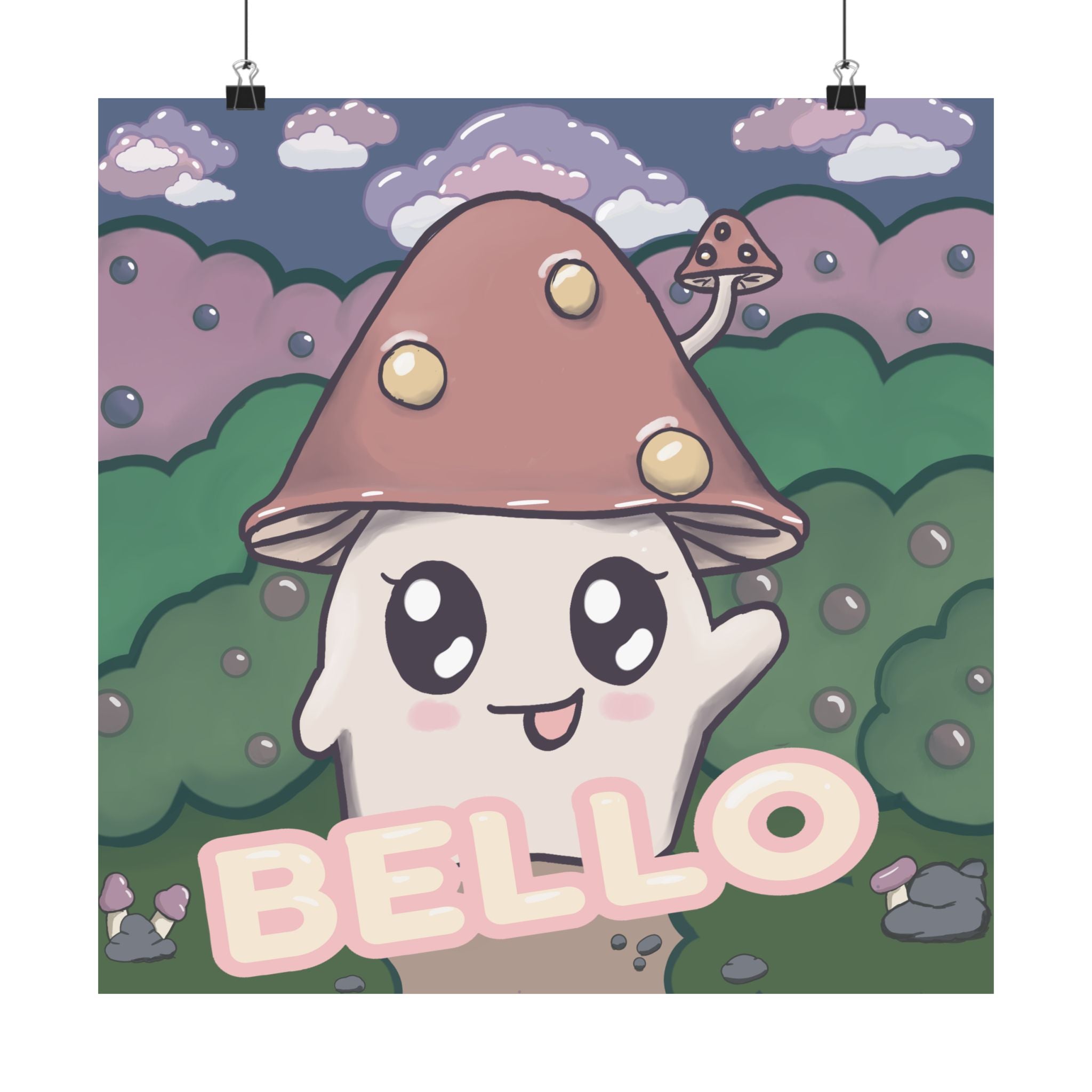 Hello Bello! Cute Kawaii Mushroom Art Print
