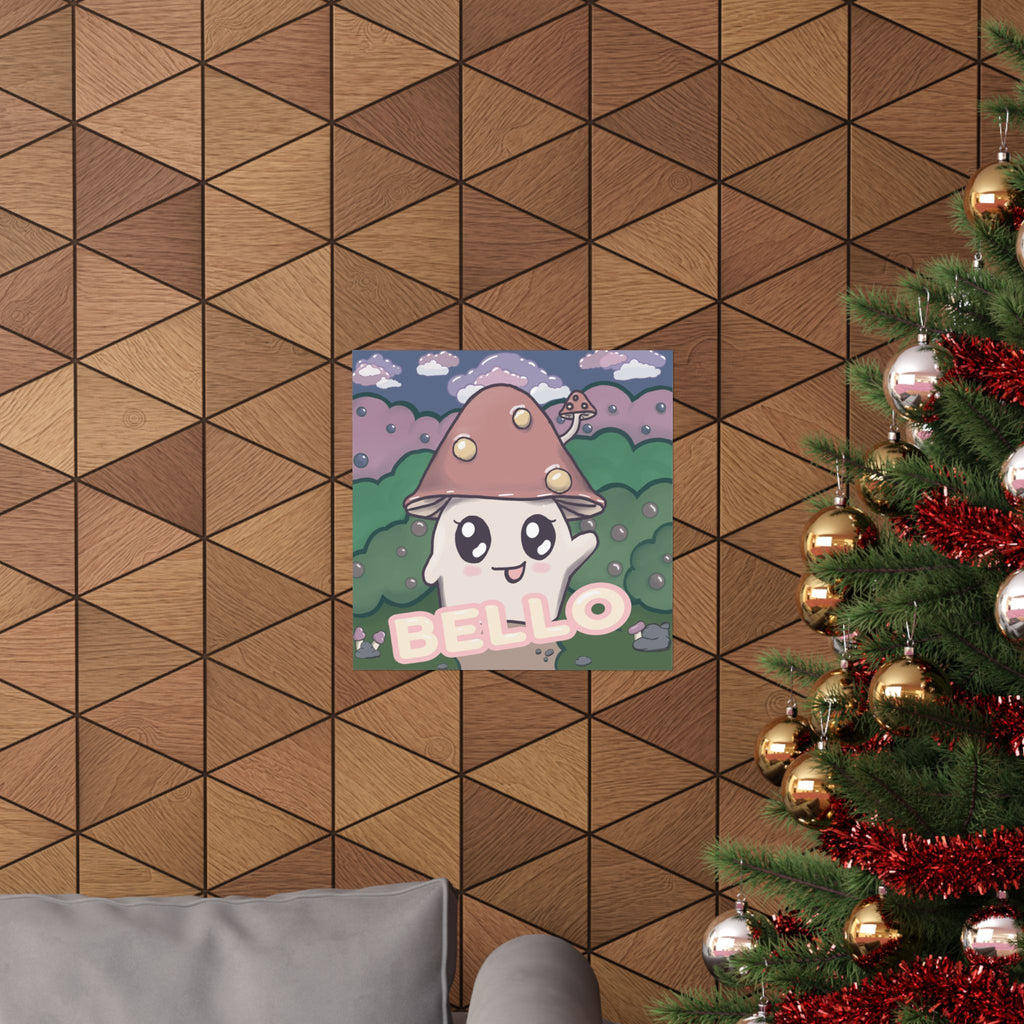 Hello Bello! Cute Kawaii Mushroom Art Print