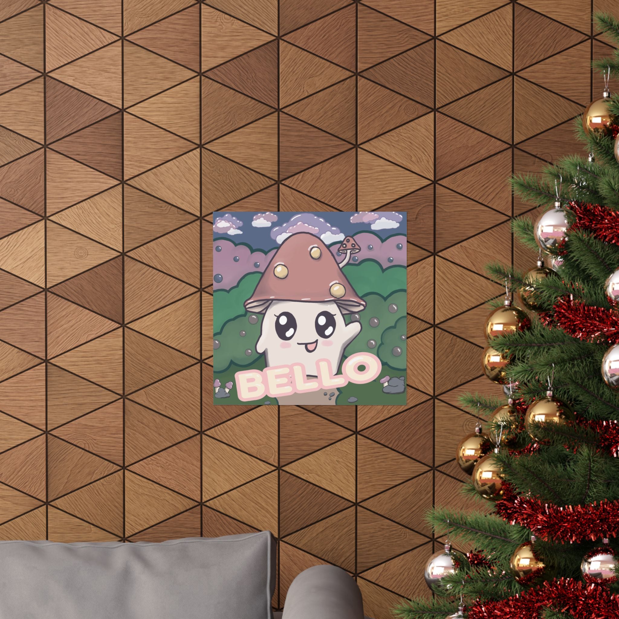 Hello Bello! Cute Kawaii Mushroom Art Print