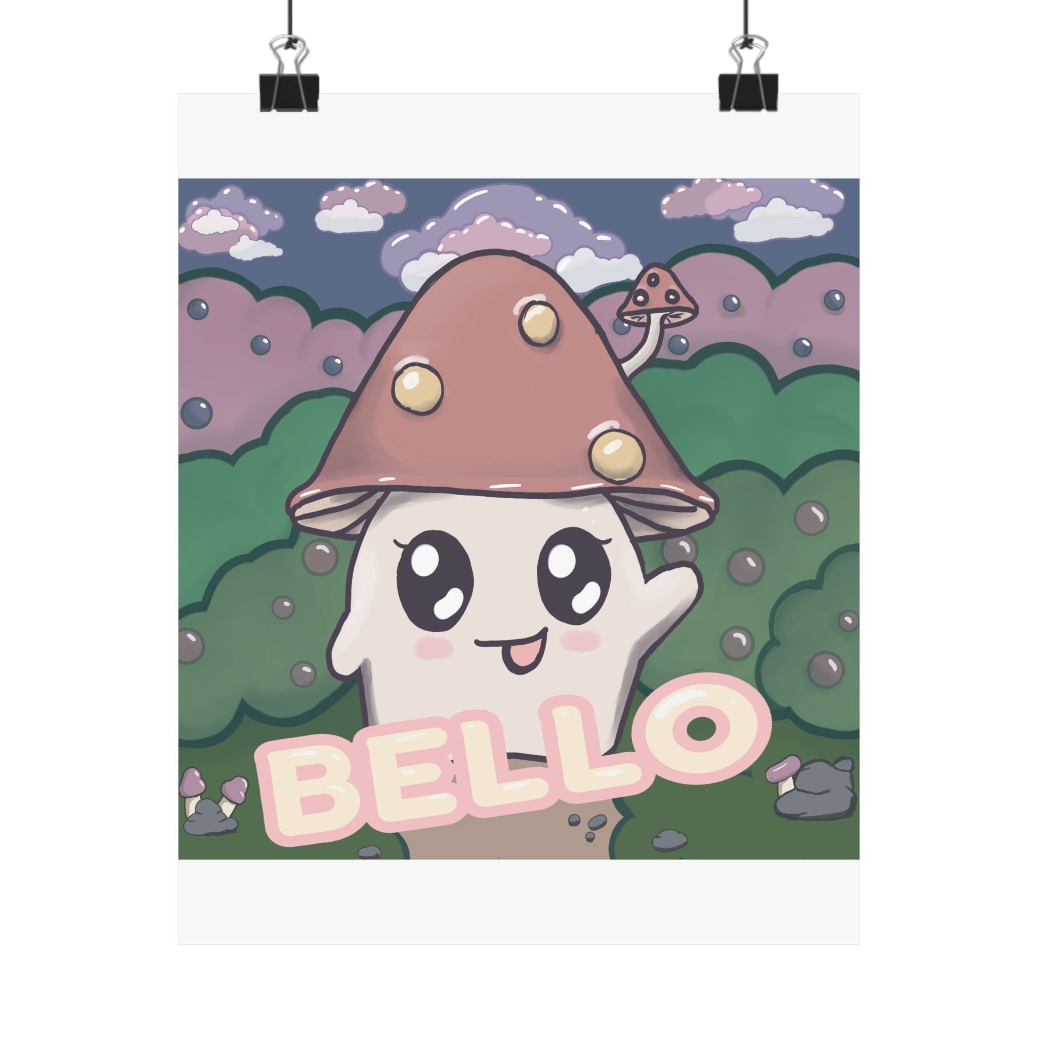 Hello Bello! Cute Kawaii Mushroom Art Print